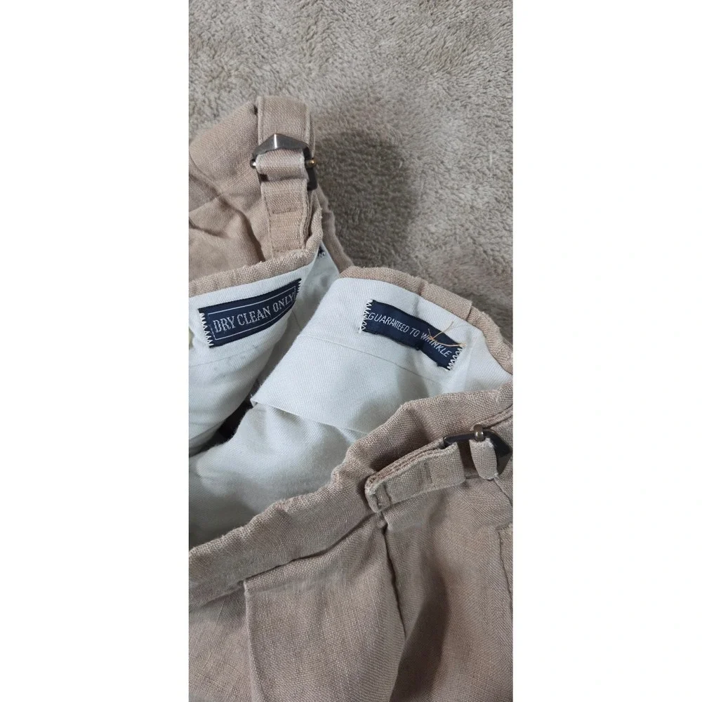 Vintage Polo Ralph Lauren Linen Blend Pants Men 32x28 Beige Pleared Cuffed Hem